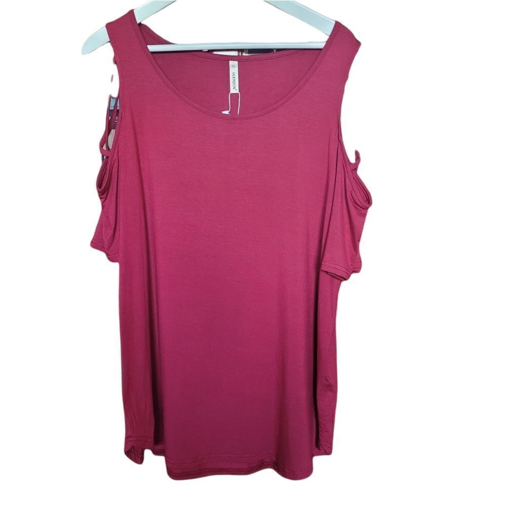 Maroon criss cross cold shoulder top